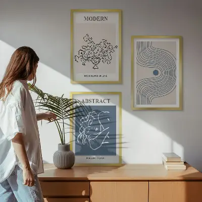 Sada 3 obrazů abstraktní plakáty s květinovými linkami