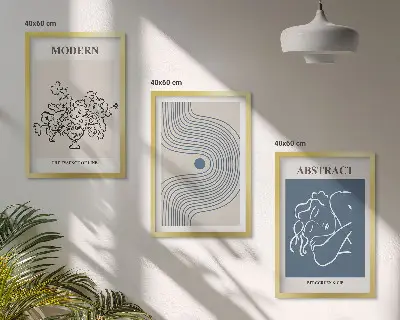 Sada 3 obrazů abstraktní plakáty s květinovými linkami