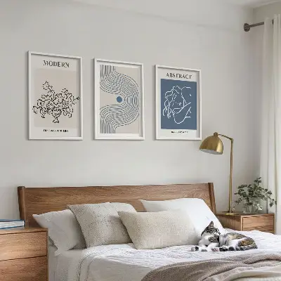 Sada 3 obrazů abstraktní plakáty s květinovými linkami