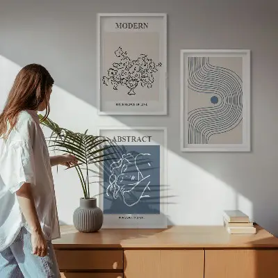 Sada 3 obrazů abstraktní plakáty s květinovými linkami