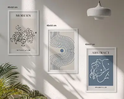 Sada 3 obrazů abstraktní plakáty s květinovými linkami