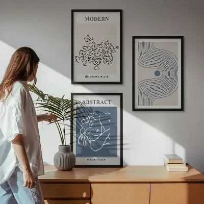 Sada 3 obrazů abstraktní plakáty s květinovými linkami