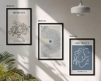 Sada 3 obrazů abstraktní plakáty s květinovými linkami