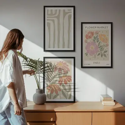Botanické motivy v pařížském minimalismu sada 3 obrazů