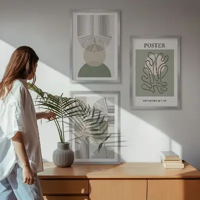 Sada obrazů do obývacího pokoje geometrické botanické vzory