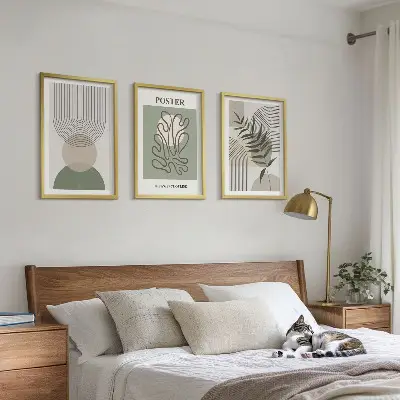 Sada obrazů do obývacího pokoje geometrické botanické vzory