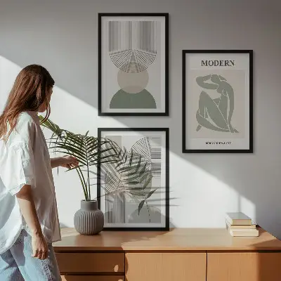 Sada 3 obrazů stylová grafika rostlin