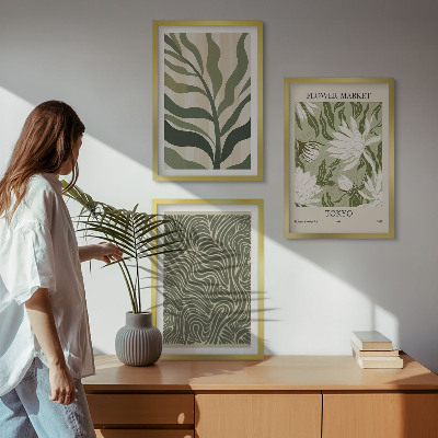 Sada 3 obrazů Boho dekorace s rostlinnými vzory