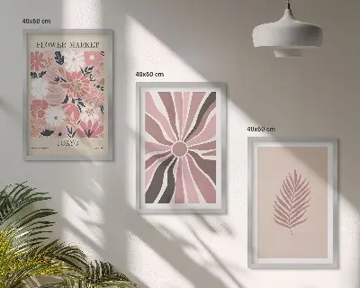 Sada obrazů do obývacího pokoje s květinovými listy a geometrickými vzory