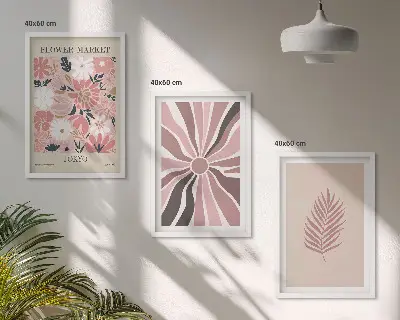 Sada obrazů do obývacího pokoje s květinovými listy a geometrickými vzory