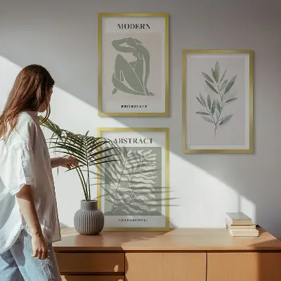 Sada obrazů do obývacího pokoje s designem akvarelu Matisse v boho stylu