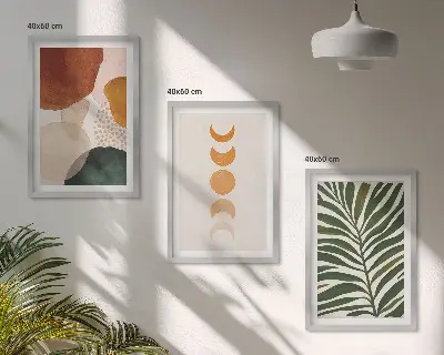 Sada obrazů do obývacího pokoje s motivem abstraktních tvarů listů