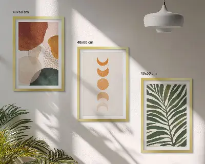 Sada obrazů do obývacího pokoje s motivem abstraktních tvarů listů