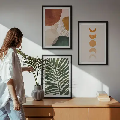 Sada obrazů do obývacího pokoje s motivem abstraktních tvarů listů