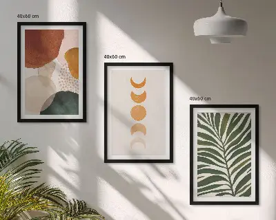 Sada obrazů do obývacího pokoje s motivem abstraktních tvarů listů
