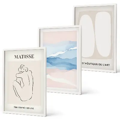 Sada obrazů do obývacího pokoje s abstraktními formami ve stylu Matisse