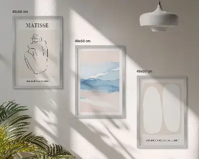 Sada obrazů do obývacího pokoje s abstraktními formami ve stylu Matisse