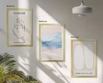 Sada obrazů do obývacího pokoje s abstraktními formami ve stylu Matisse