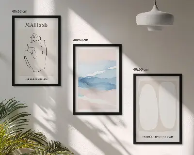 Sada obrazů do obývacího pokoje s abstraktními formami ve stylu Matisse