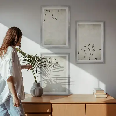 Minimalistická malba ptáků sada 3 obrazů