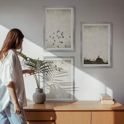 Sada obrazů do obývacího pokoje Ptáci za letu v minimalistickém stylu