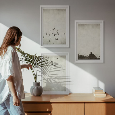 Sada obrazů do obývacího pokoje Ptáci za letu v minimalistickém stylu