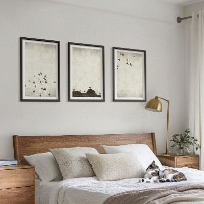 Sada obrazů do obývacího pokoje Ptáci za letu v minimalistickém stylu