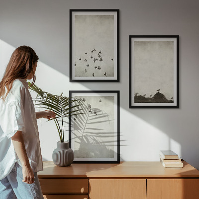 Sada obrazů do obývacího pokoje Ptáci za letu v minimalistickém stylu