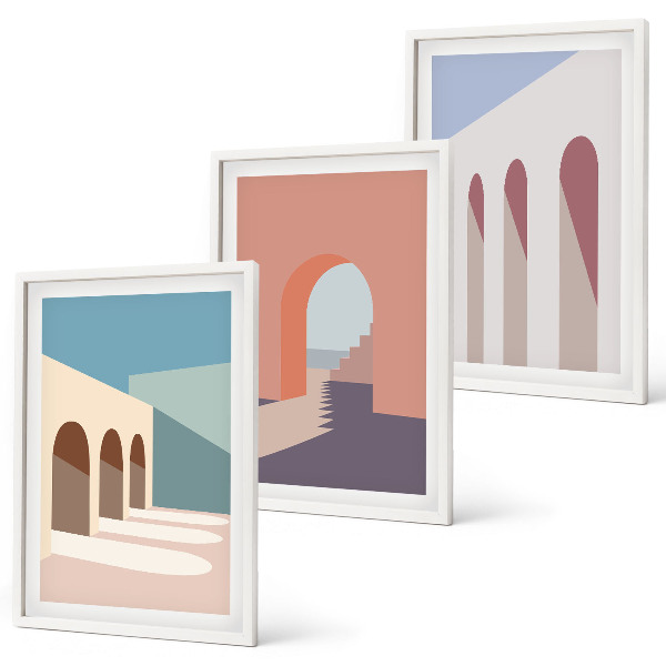 Kompozice obrazů na stěnu Pastelová architektonická grafika