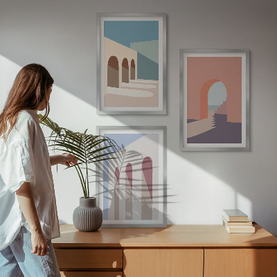 Kompozice obrazů na stěnu Pastelová architektonická grafika