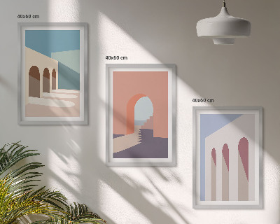 Kompozice obrazů na stěnu Pastelová architektonická grafika