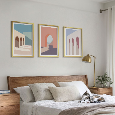 Kompozice obrazů na stěnu Pastelová architektonická grafika