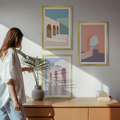 Kompozice obrazů na stěnu Pastelová architektonická grafika