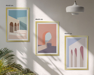 Kompozice obrazů na stěnu Pastelová architektonická grafika