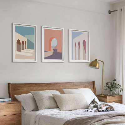 Kompozice obrazů na stěnu Pastelová architektonická grafika