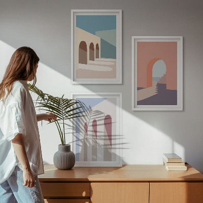 Kompozice obrazů na stěnu Pastelová architektonická grafika