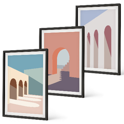 Kompozice obrazů na stěnu Pastelová architektonická grafika