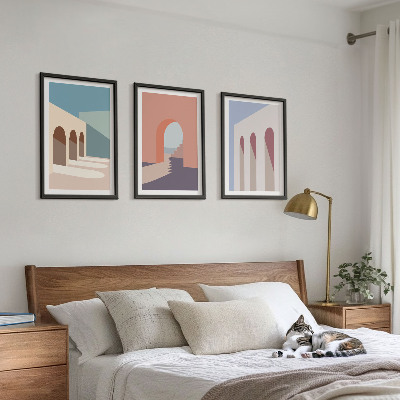 Kompozice obrazů na stěnu Pastelová architektonická grafika