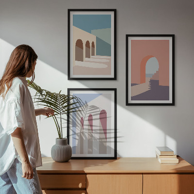 Kompozice obrazů na stěnu Pastelová architektonická grafika