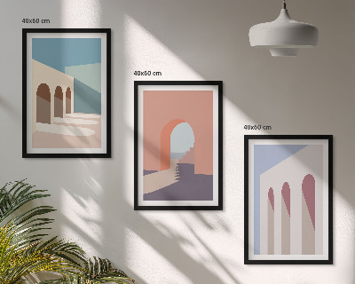 Kompozice obrazů na stěnu Pastelová architektonická grafika