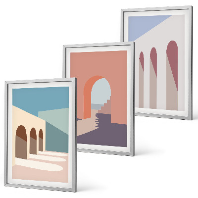 Kompozice obrazů na stěnu Pastelová architektonická grafika