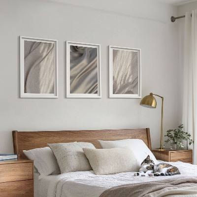 Sada 3 obrazů Přírodní boho látky detail