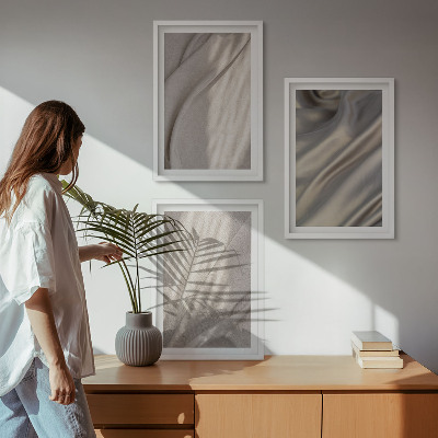 Sada 3 obrazů Přírodní boho látky detail