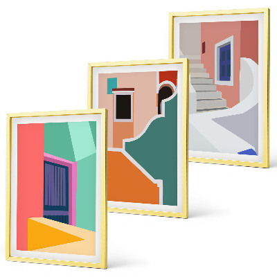 Sada 3 obrazů Barevné ilustrace budov
