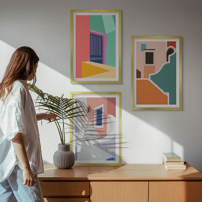 Sada 3 obrazů Barevné ilustrace budov