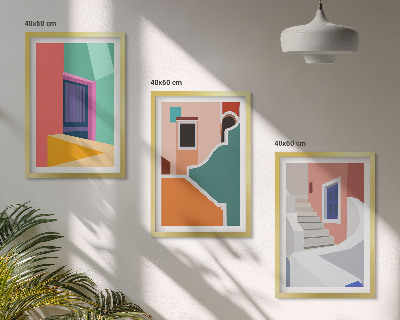 Sada 3 obrazů Barevné ilustrace budov