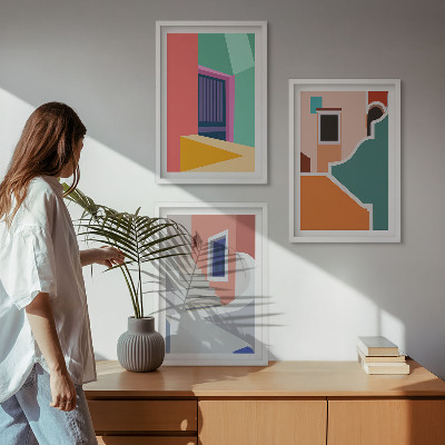 Sada 3 obrazů Barevné ilustrace budov