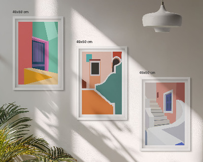 Sada 3 obrazů Barevné ilustrace budov