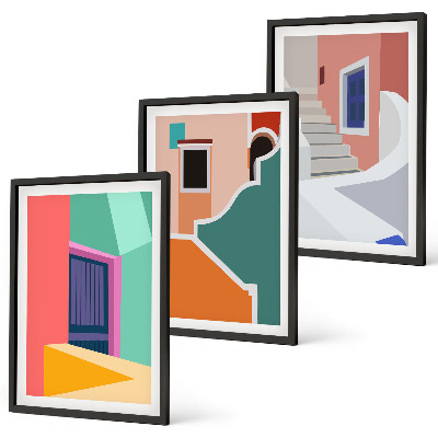 Sada 3 obrazů Barevné ilustrace budov