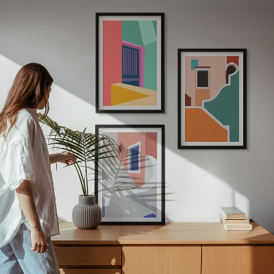 Sada 3 obrazů Barevné ilustrace budov
